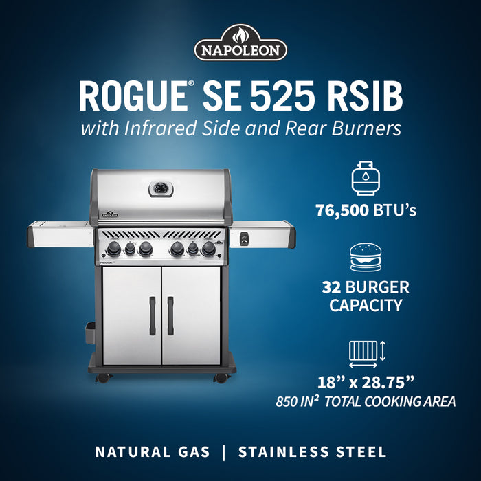 Napoleon Rogue SE RSIB 525 Gas Grill (Stainless Steel) w/Infrared Side and Rear Burners RSE525RSIB-1