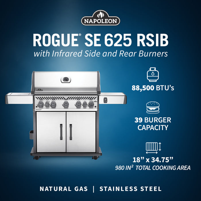 Napoleon Rogue SE 625 Gas Grill w/Infrared and Rear Burner (Stainless Steel) RSE625RSIBSS-1