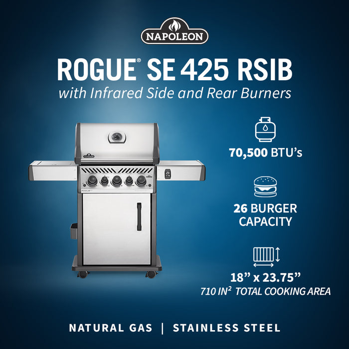 Napoleon Rogue SE 425 Gas Grill (Stainless Steel) w/Infrared Side and Rear Burners RSE425RSIBSS-1
