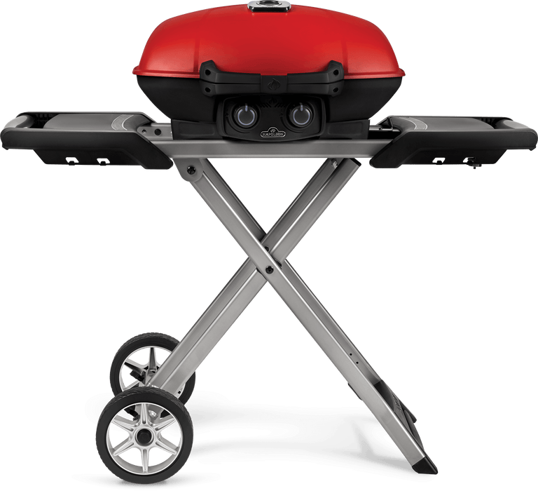 TravelQ™ 285X Portable Propane Gas Grill and Scissor Cart with Griddle, Red
