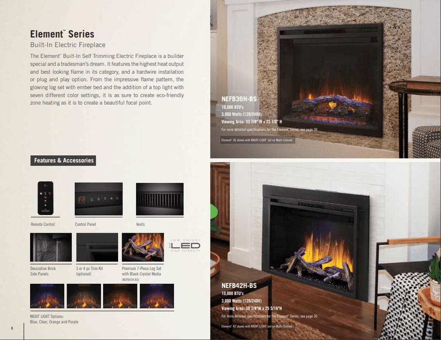 Napoleon Napoleon ELEMENT 42" Built-in Electric Fireplace NEFB42H-BS Canada Electric NEFB42H-BS Built-In Electric Fireplace